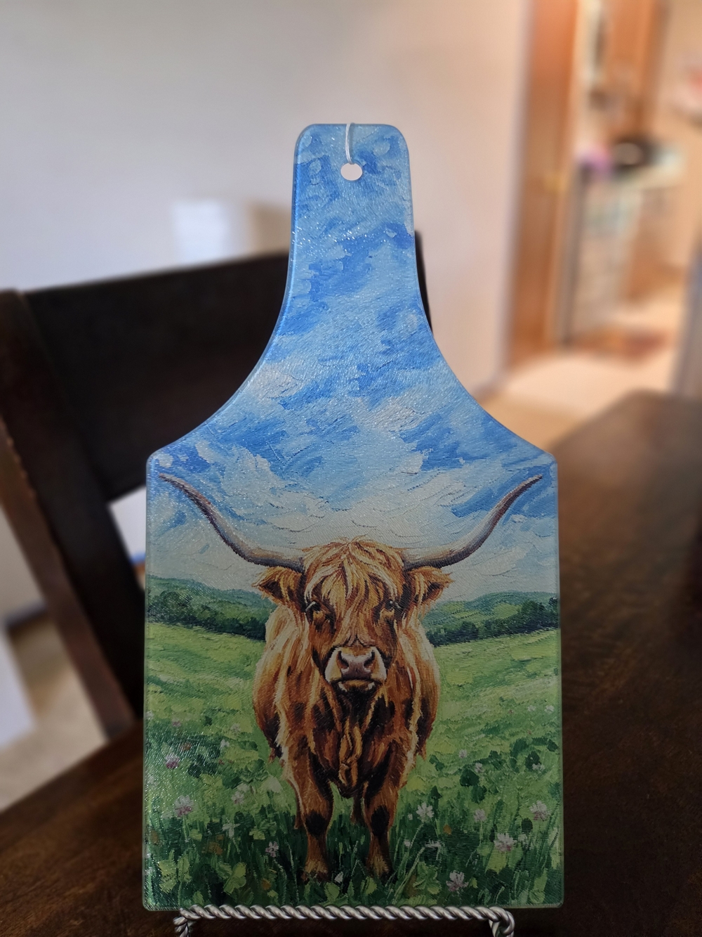 Tempered Glass Highland Cow Cutting Board - Blue Sky & Green Meadow